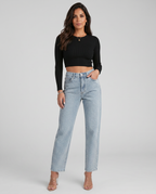 Women's Chic Shimmer High-Waist Straight-Leg Jeans