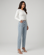 Women's Chic Shimmer High-Waist Straight-Leg Jeans