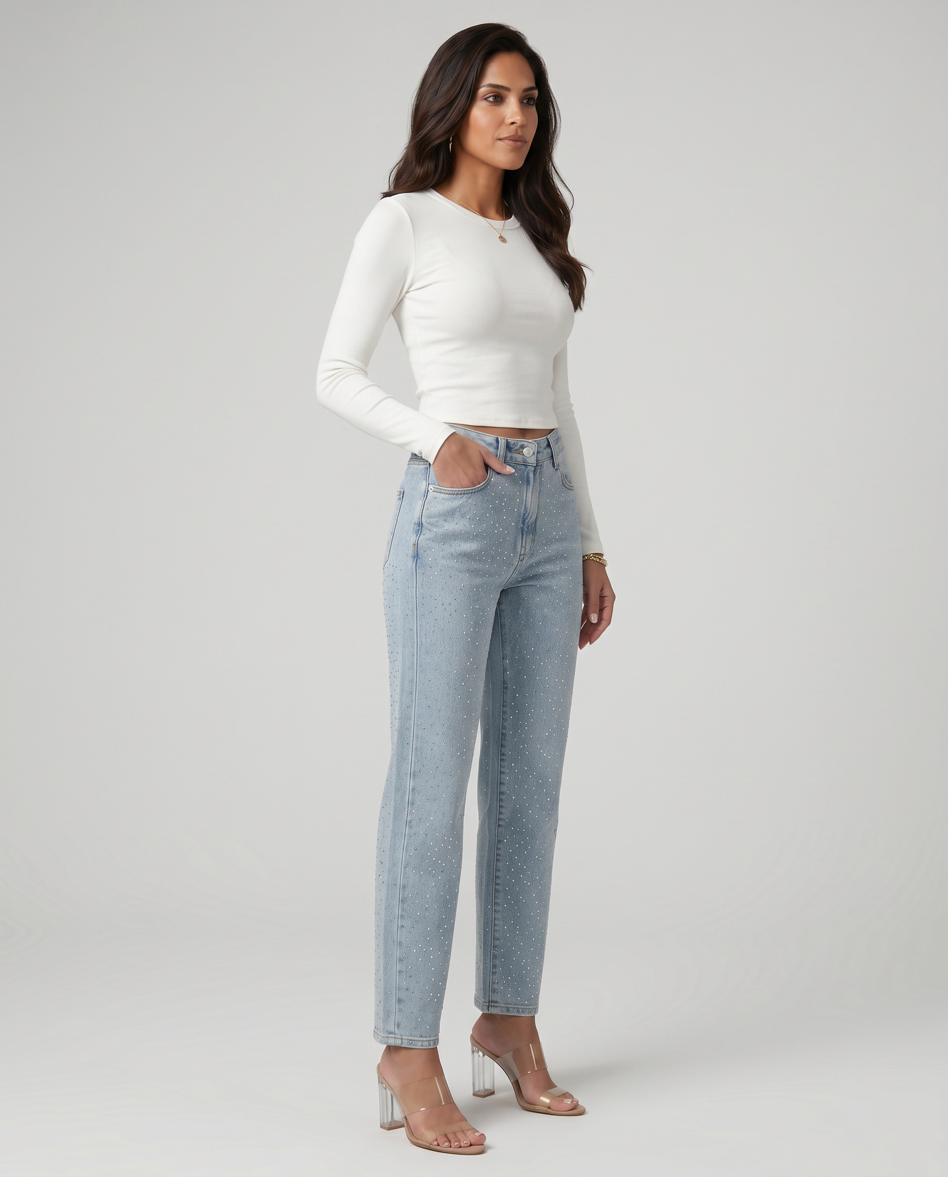 Women's Chic Shimmer High-Waist Straight-Leg Jeans