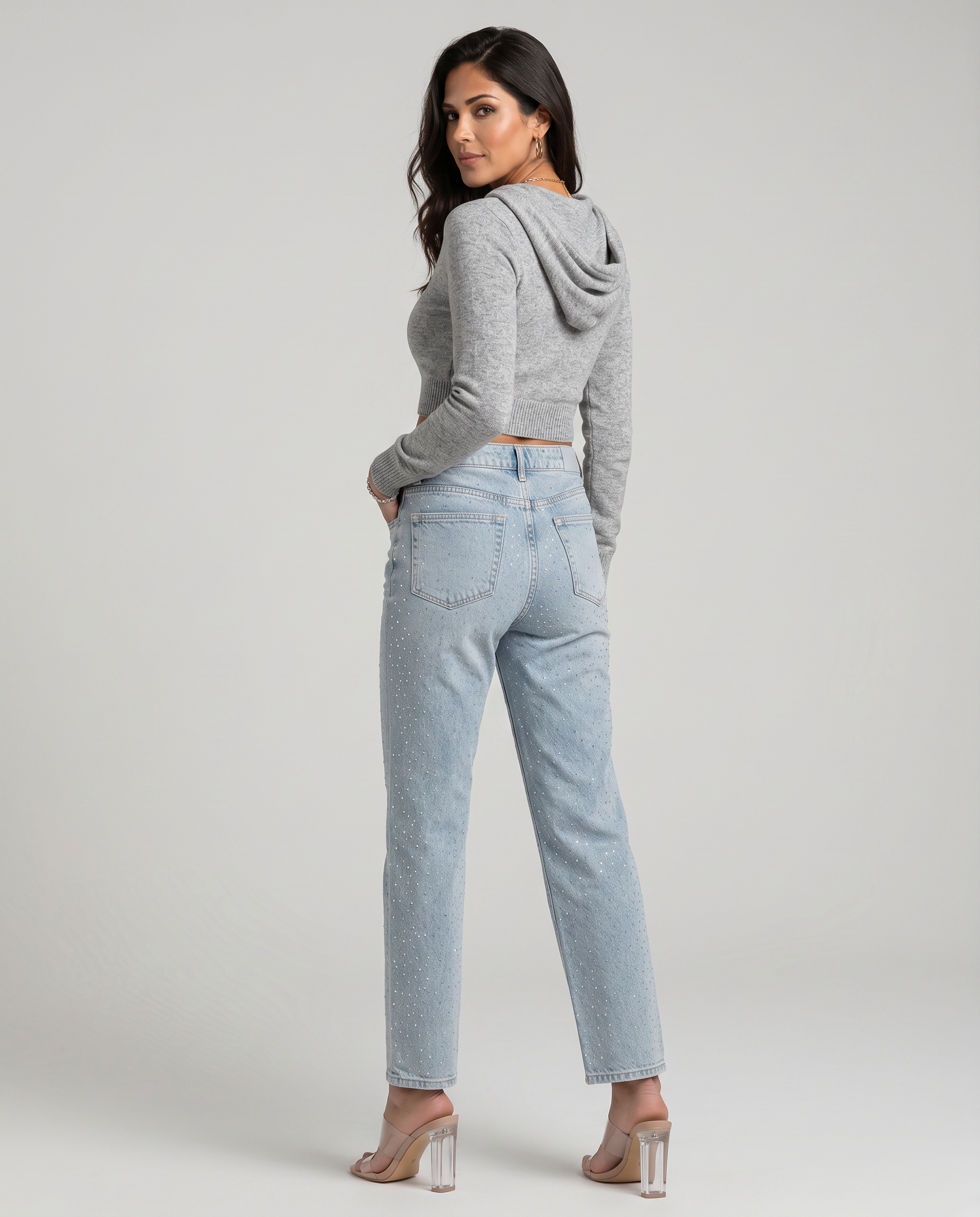 Women's Chic Shimmer High-Waist Straight-Leg Jeans