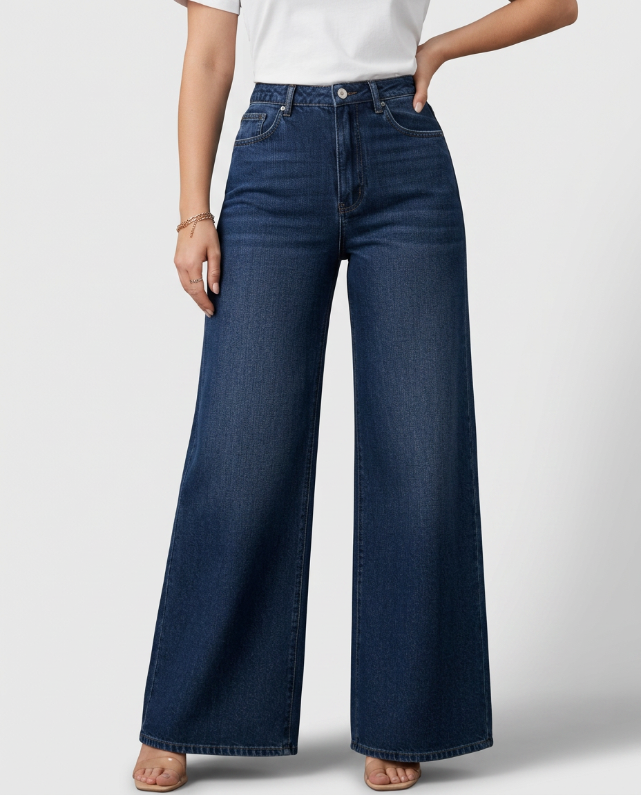 Women's Structured Wide-Leg Denim-Look Trousers