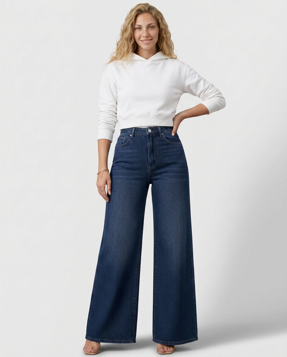 Women's Structured Wide-Leg Denim-Look Trousers