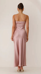 Ilana Satin Spaghetti Strap Maxi Dress – High Slit