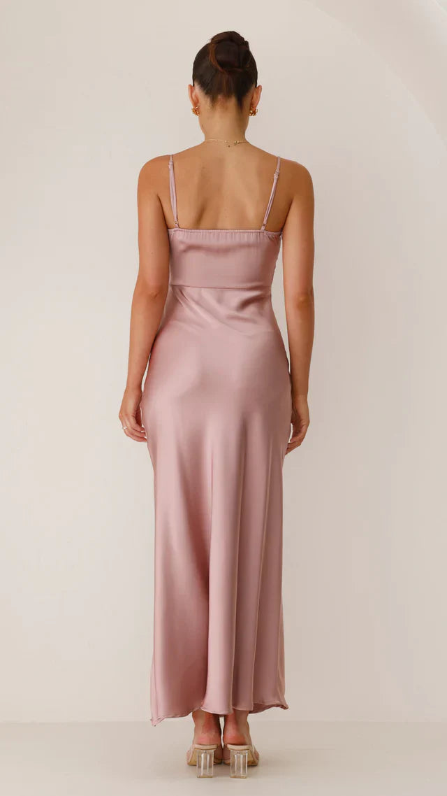 Ilana Satin Spaghetti Strap Maxi Dress – High Slit