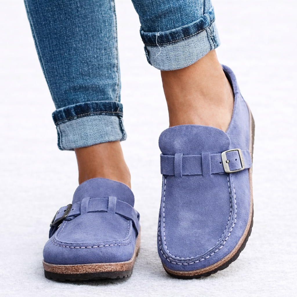 Women's Suede Buckle Strap Slip-On Loafers