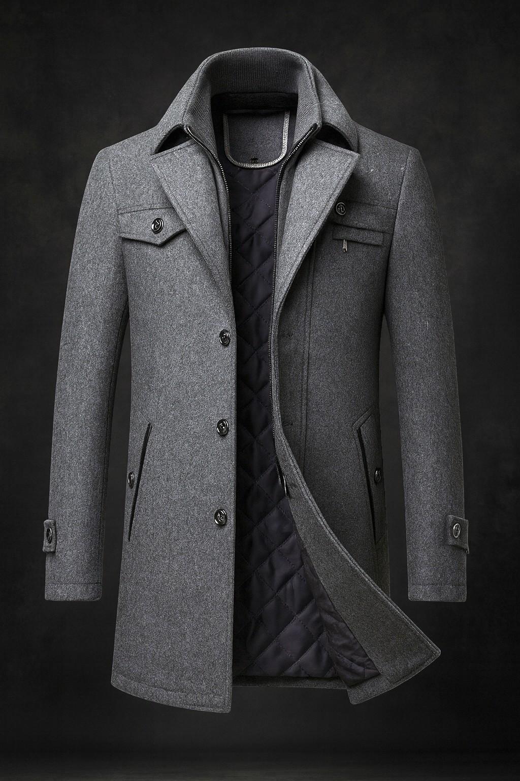 Men's Textured Collar Winter Coat – Warm Lined