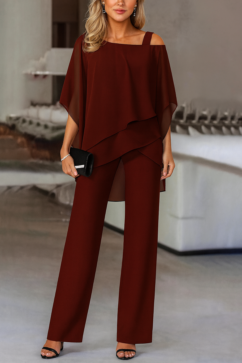 Women's Off-Shoulder Satin Two-Piece Set