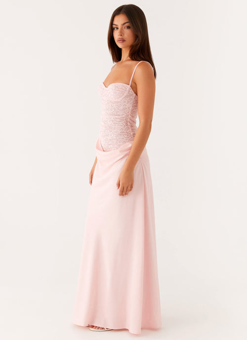 Lysandra Lace Corset Maxi Dress – Sweetheart, Satin Skirt