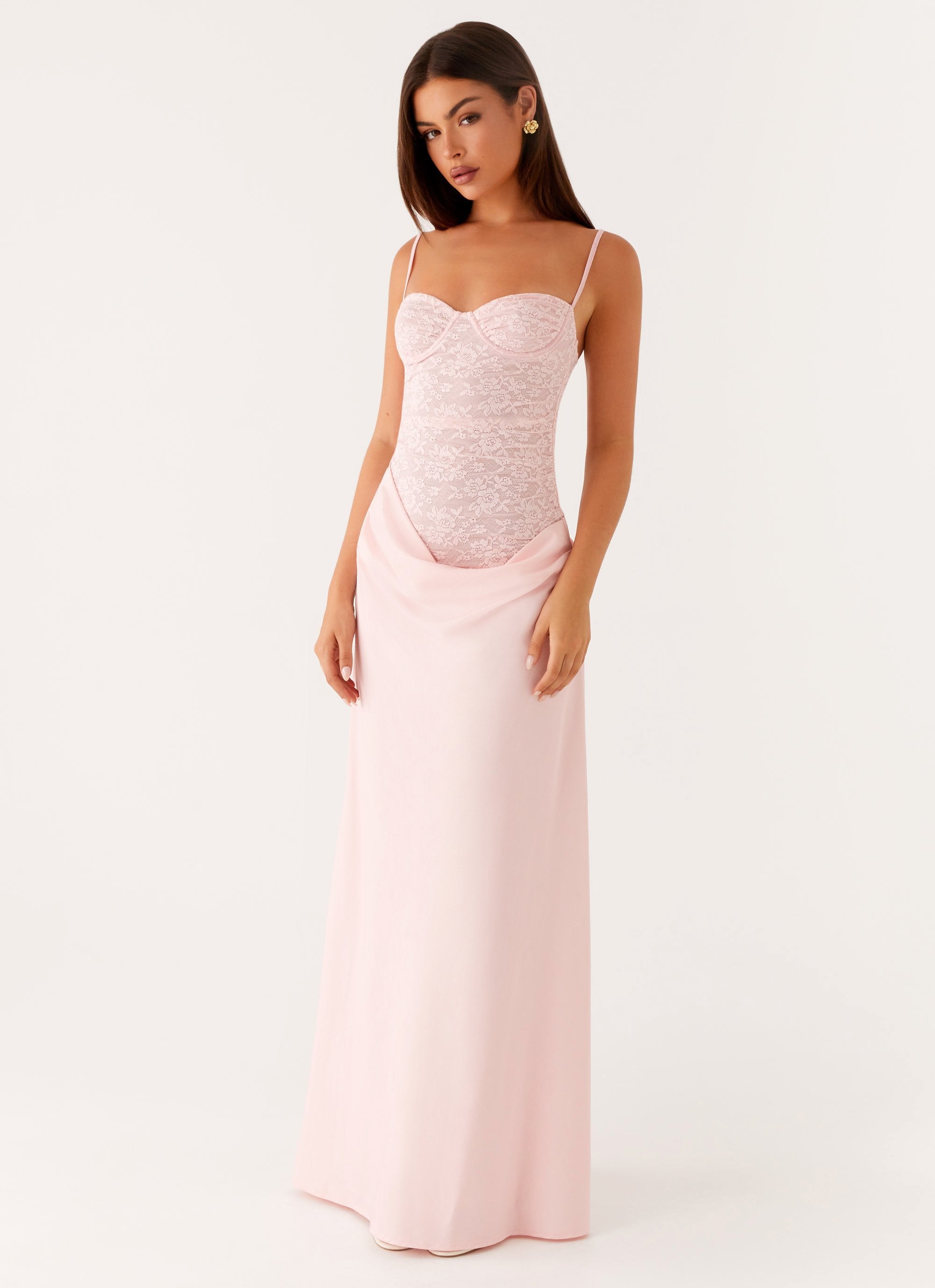 Lysandra Lace Corset Maxi Dress – Sweetheart, Satin Skirt