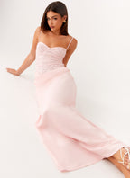 Lysandra Lace Corset Maxi Dress – Sweetheart, Satin Skirt
