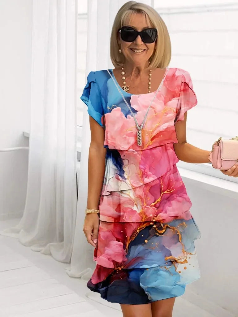 Caroline | Elegant Comfort Ruffle Dress, Floral