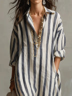 Women's Striped Linen Shirt Dress – Button Front