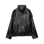 Women's Oversized Faux Leather Jacket – High Collar