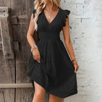 Lily V-Neck Summer Dress – Eyelet, Smocked A-Line