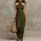Women's Halter Maxi Dress – Criss-Cross Neck, Sleeveless