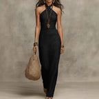 Women's Halter Maxi Dress – Criss-Cross Neck, Sleeveless
