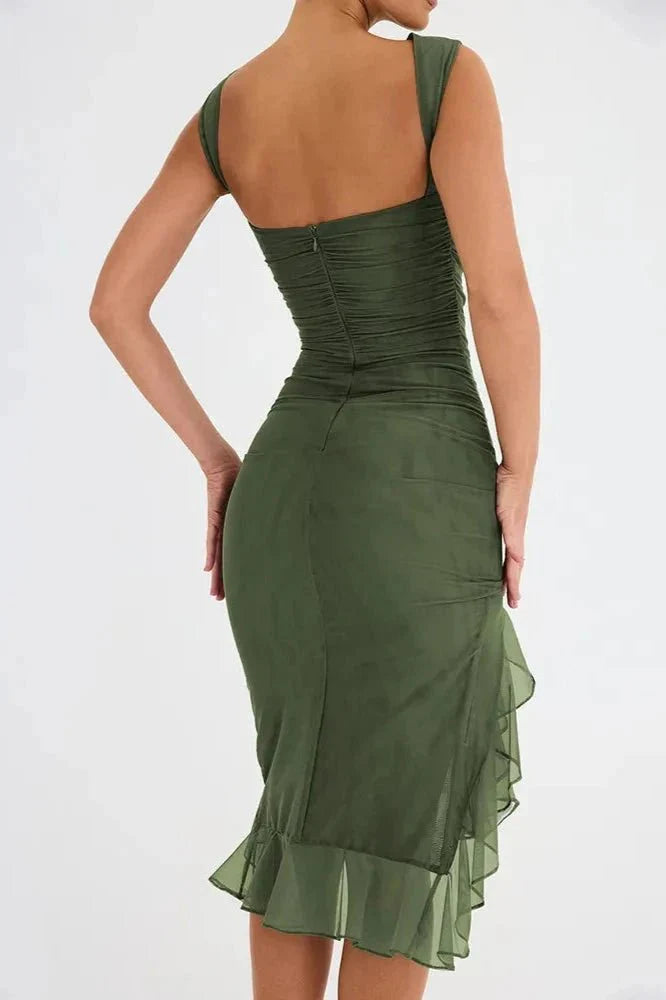 Charlotte Bodycon Midi Dress – Ruffled Hem