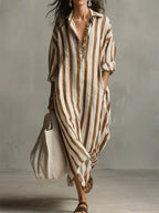Women's Striped Linen Shirt Dress – Button Front