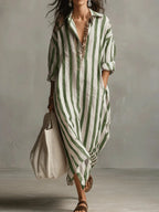Women's Striped Linen Shirt Dress – Button Front