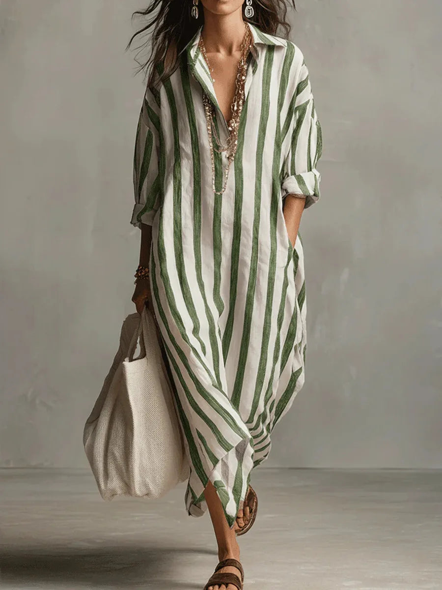 Women's Striped Linen Shirt Dress – Button Front
