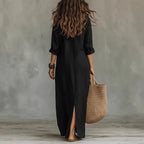 Agnes Linen Shirt Dress – Relaxed Fit, 3/4 Sleeves
