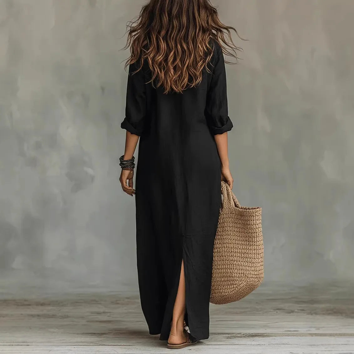 Agnes Linen Shirt Dress – Relaxed Fit, 3/4 Sleeves