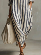 Women's Striped Linen Shirt Dress – Button Front