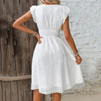Lily V-Neck Summer Dress – Eyelet, Smocked A-Line