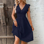 Lily V-Neck Summer Dress – Eyelet, Smocked A-Line