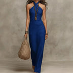 Women's Halter Maxi Dress – Criss-Cross Neck, Sleeveless