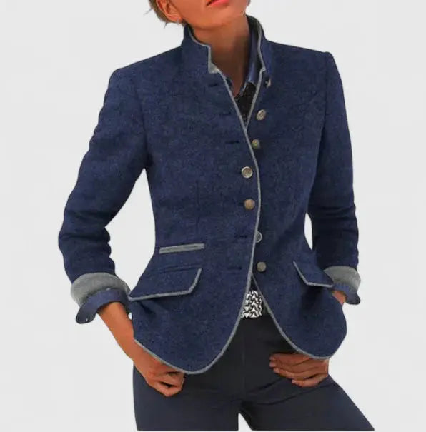 Women's Contrast Trim Wool Blazer Jacket
