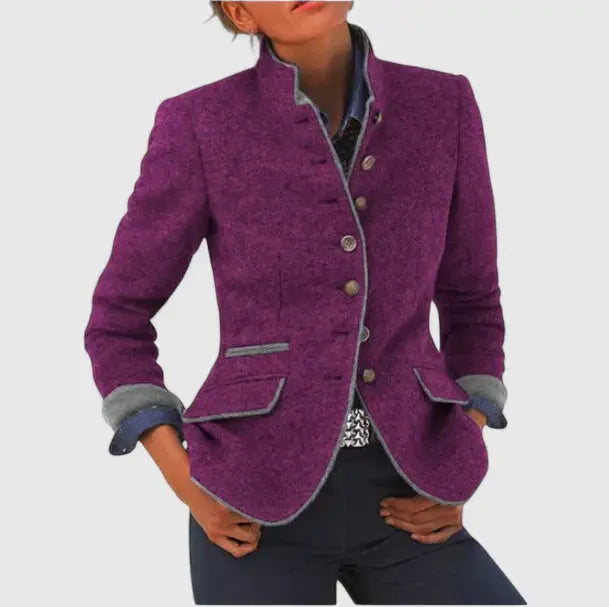 Women's Contrast Trim Wool Blazer Jacket