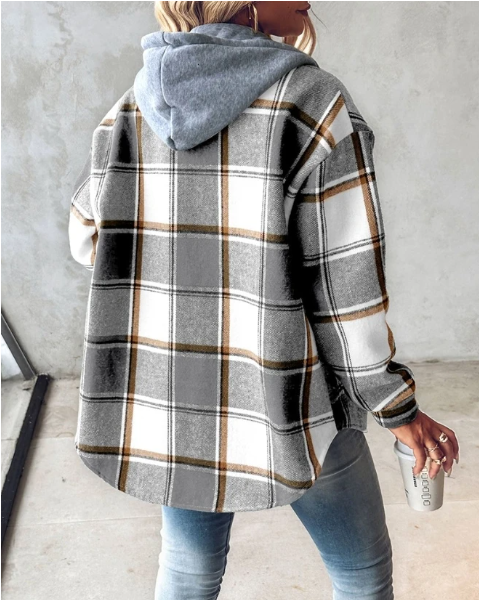 Freya | Cozy Plaid Button-Up Hoodie Jacket