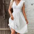 Lily V-Neck Summer Dress – Eyelet, Smocked A-Line