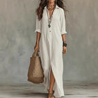 Agnes Linen Shirt Dress – Relaxed Fit, 3/4 Sleeves