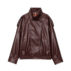 Women's Oversized Faux Leather Jacket – High Collar