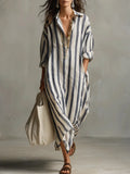 Women's Striped Linen Shirt Dress – Button Front