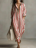 Women's Striped Linen Shirt Dress – Button Front
