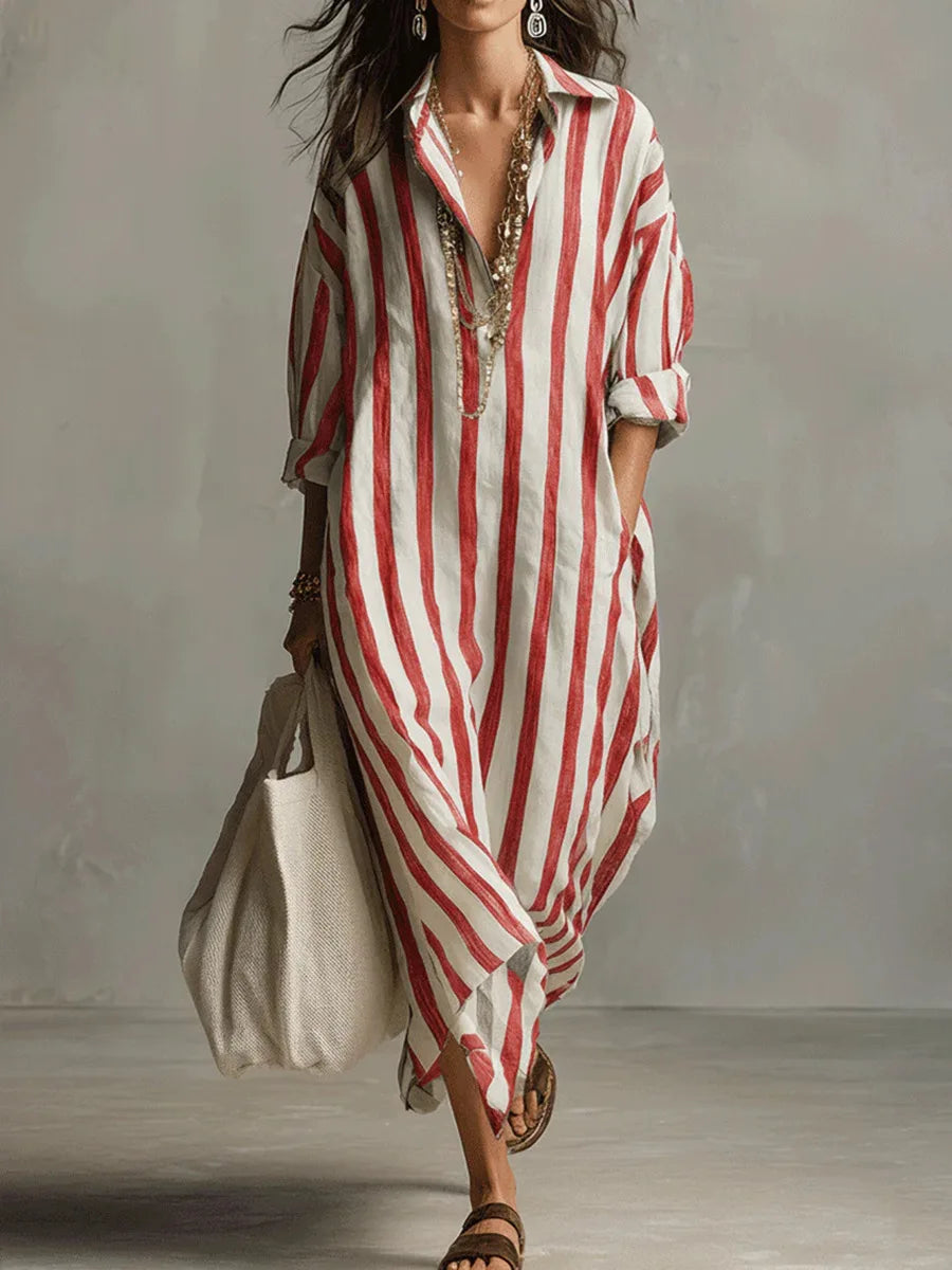 Women's Striped Linen Shirt Dress – Button Front