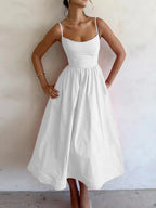 Jovie A-Line Sleeveless Midi Dress – Spaghetti Strap
