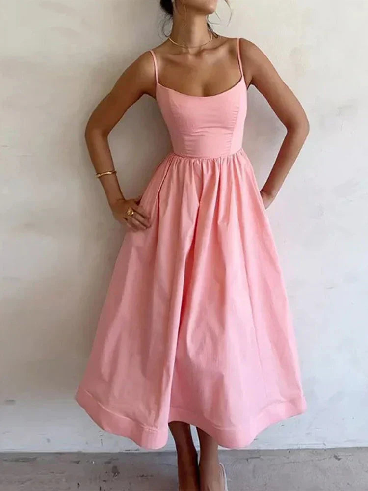 Jovie A-Line Sleeveless Midi Dress – Spaghetti Strap