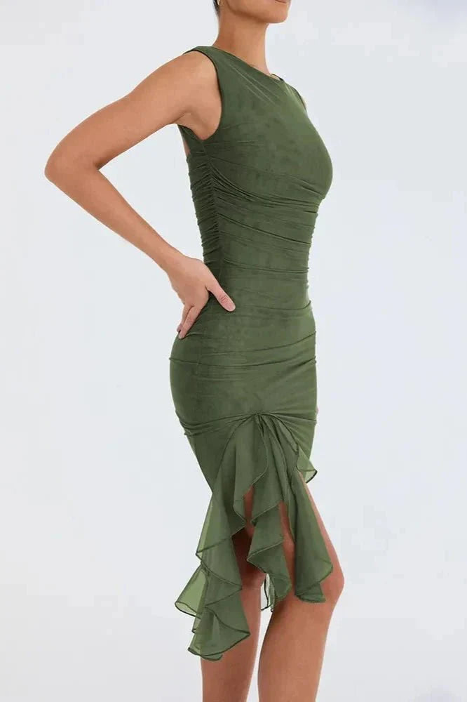 Charlotte Bodycon Midi Dress – Ruffled Hem