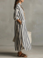 Women's Striped Linen Shirt Dress – Button Front