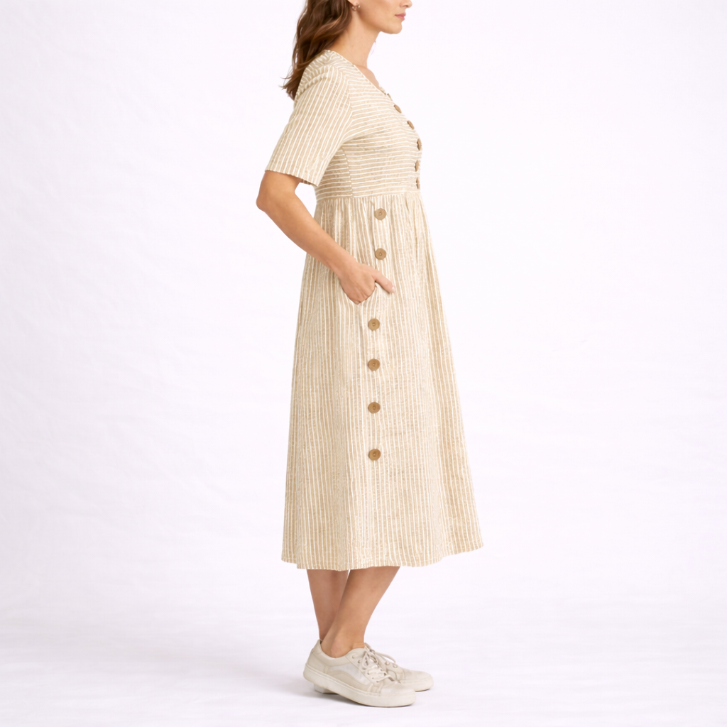 Women's Striped Button-Front Midi Dress