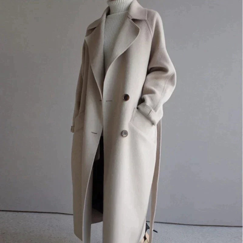 Women's Elegant Double-Breasted Longline Trench Coat