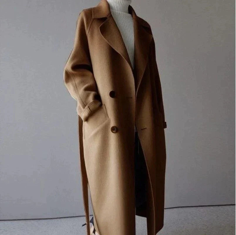 Women's Elegant Double-Breasted Longline Trench Coat