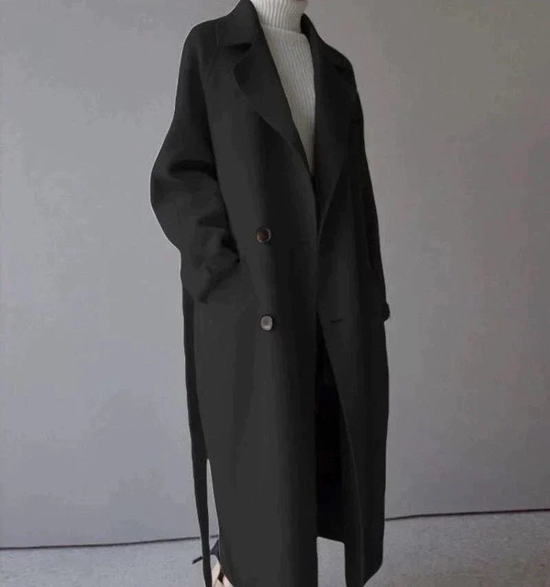 Women's Elegant Double-Breasted Longline Trench Coat