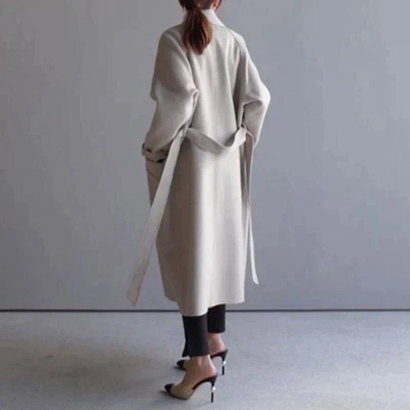 Women's Elegant Double-Breasted Longline Trench Coat