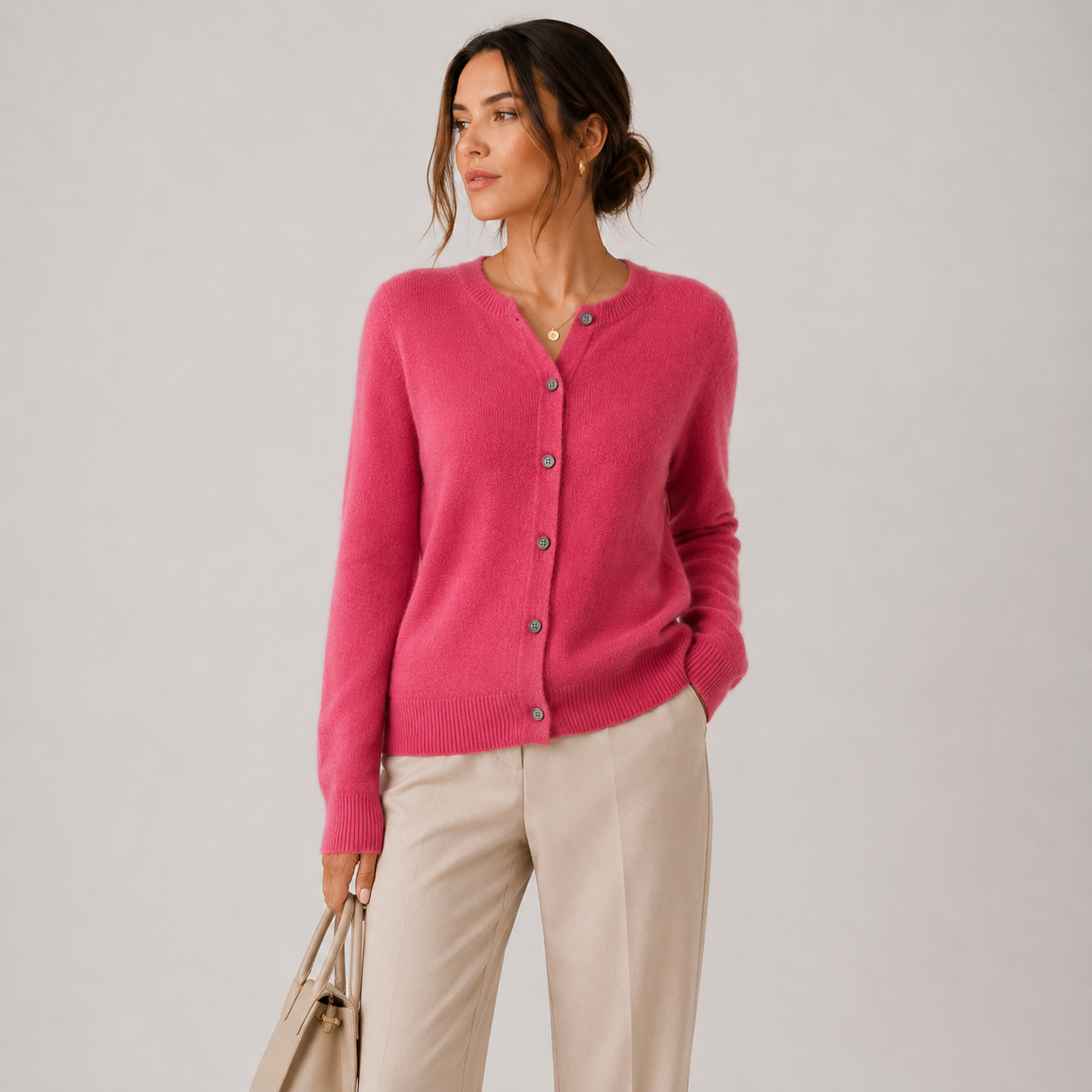 Women's Cozy Knitted Look Button Front Cardigan