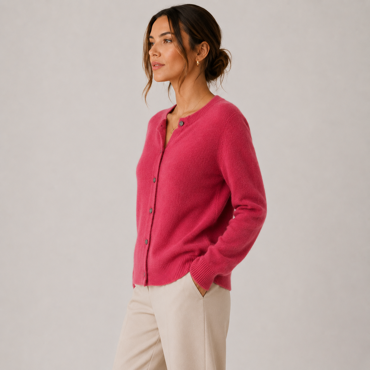 Women's Cozy Knitted Look Button Front Cardigan